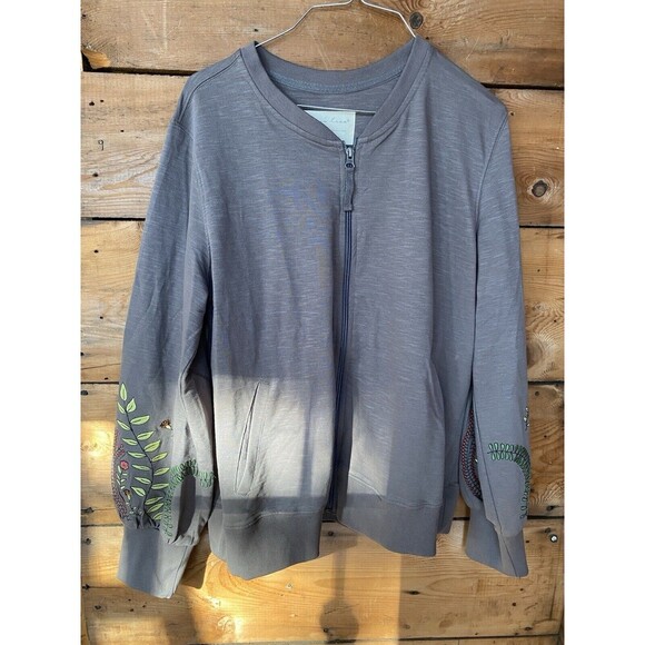 evy's tree Tops - Evy’s Tree Embroidered Sweatshirt Women’s L The Alana Eggplant Full Zip Pockets